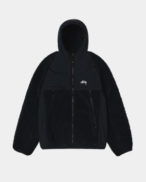 Stussy Sherpa Paneled Hooded Jackets Black | Israel-40783